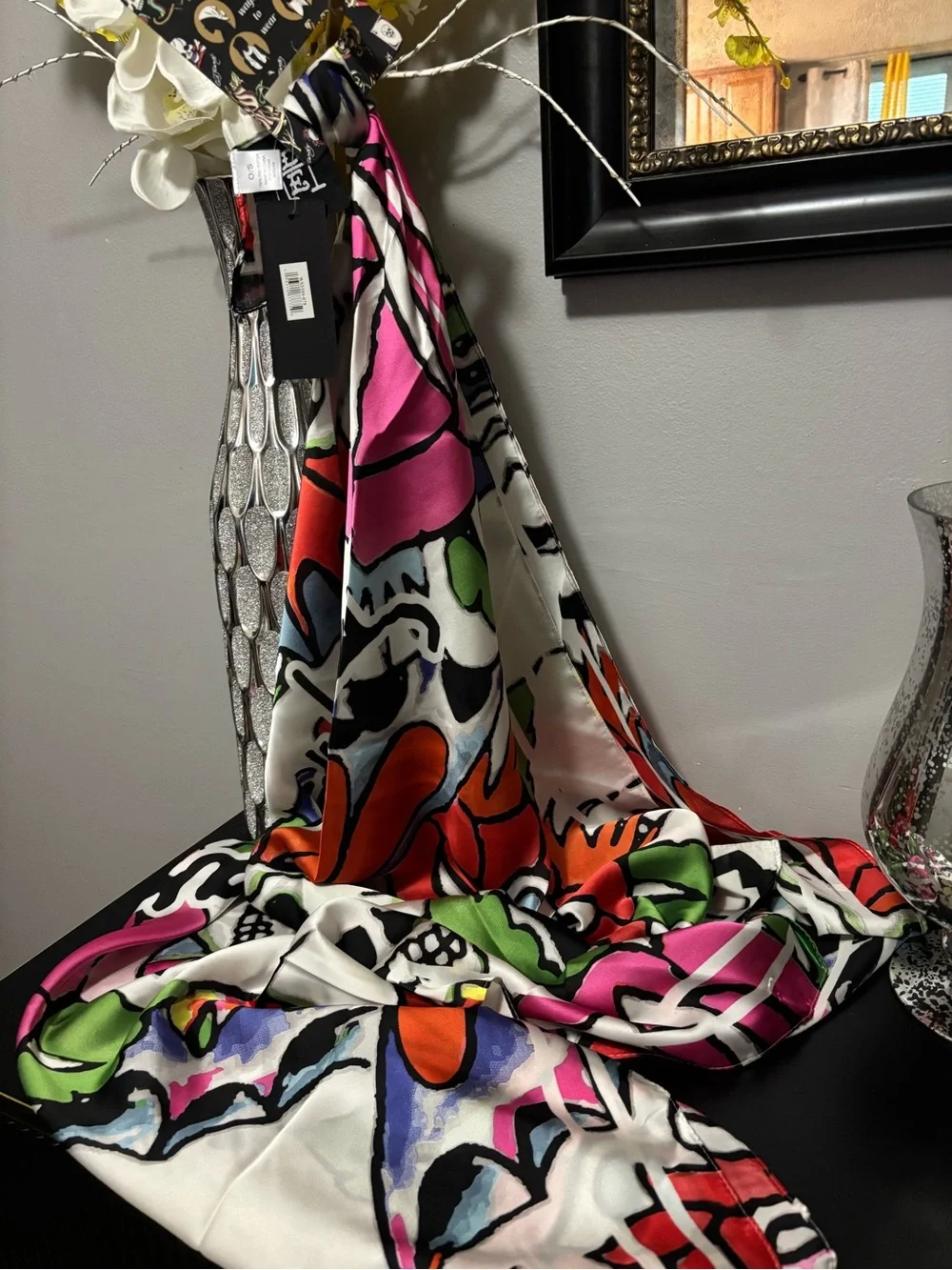 Ed Hardy Vibrant Multicolor Skull Print Scarf